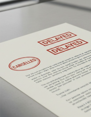 Cancelled and Delayed stamp on documents